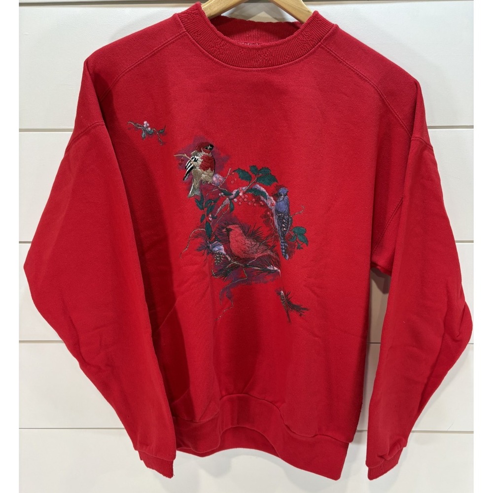 VTG Northern Reflections Women's Red Sweatshirt Birds Cardinal Blue Jay Size M